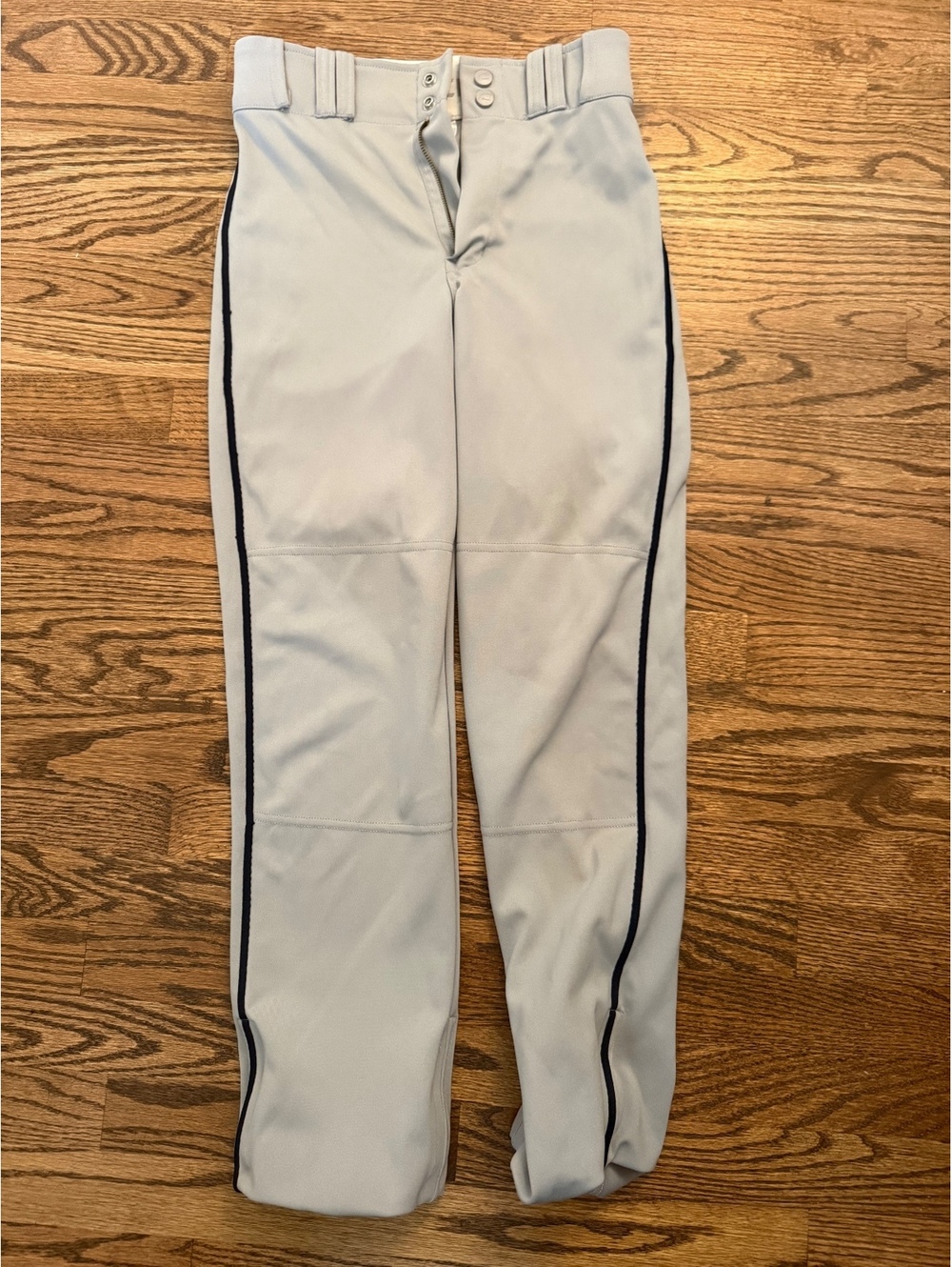 Champro Youth Large Grey Baseball Softball Pants Navy Side Stripe Open Bottom
